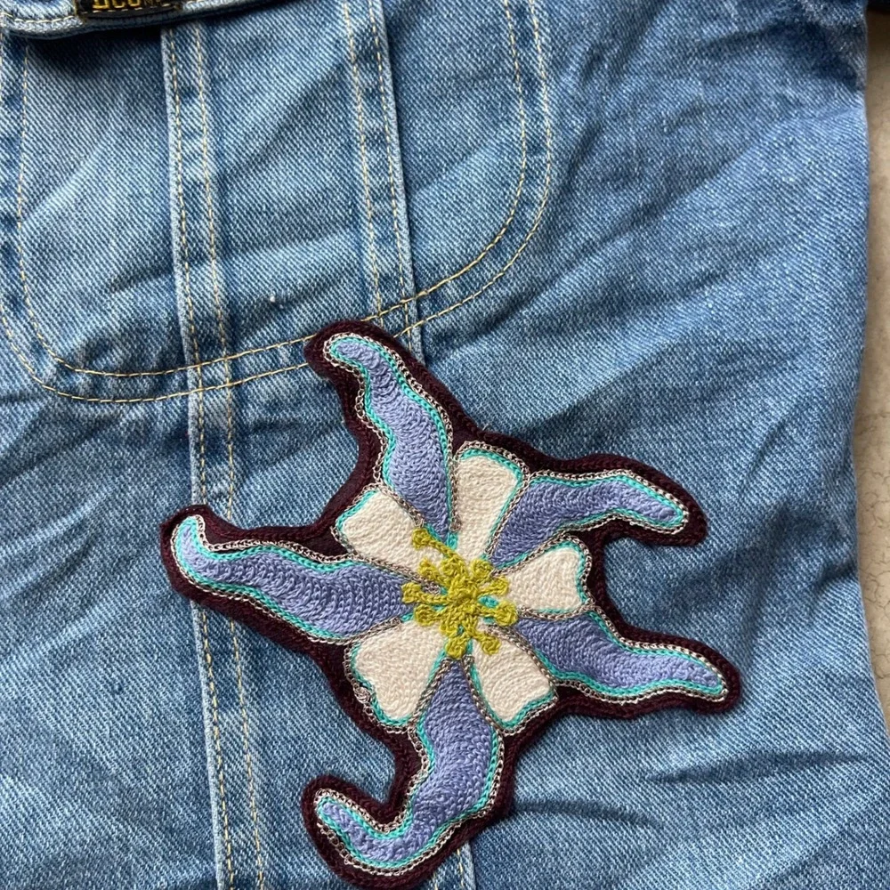 Vintage 70s Lee 101J Denim Jacket Chain Stitch Butterfly Embroidery Blue Mens
